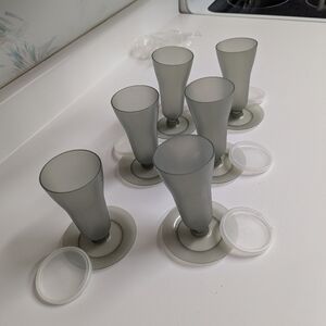 VINTAGE TUPPERWARE #754 GREY/SMOKE  PARFAIT DESSERT Serving Dishes - Set of 6.